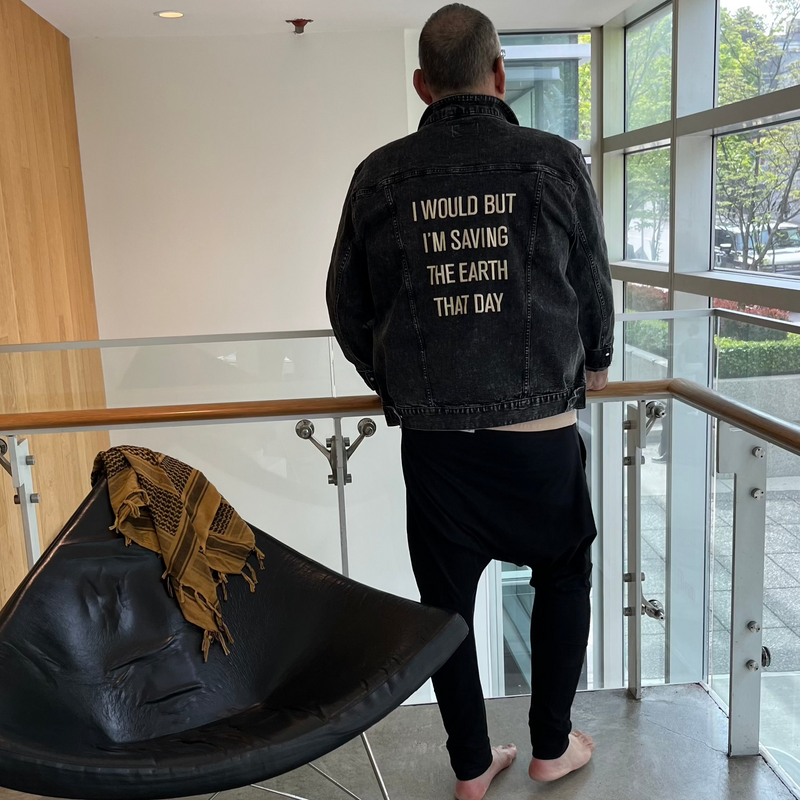 men's unisex denim jacket black w/ embroidery
