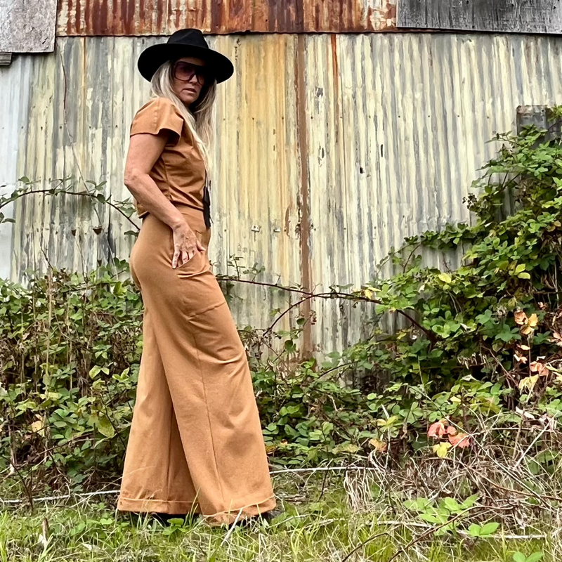 side view of Dakini Top + Luxe Trouser in Tobacco
