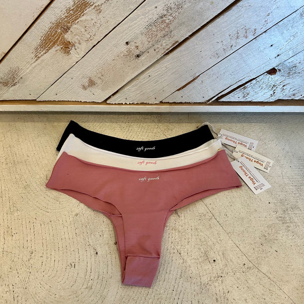Black, Kundalini Whites, Peace Pink Trio ~ hand-cut, elasticband-free, Thong Underwear