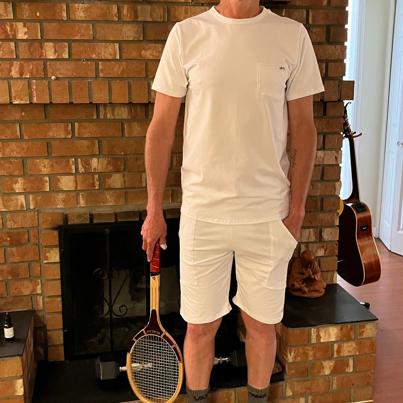 Tennis Whites | Cotton / Lycra men's shorts with front crotch re-inforcement  we were going for Wes Anderson