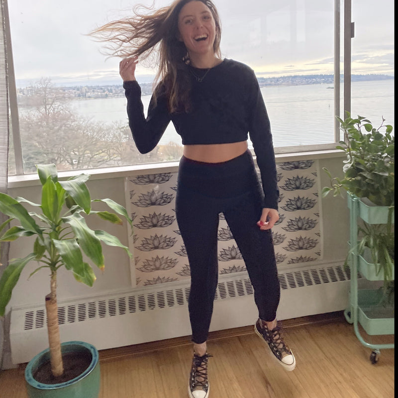 ong sleeve Crop Top + Ankle Grazer cotton Leggings. natural fiber athletics. cozy sets.