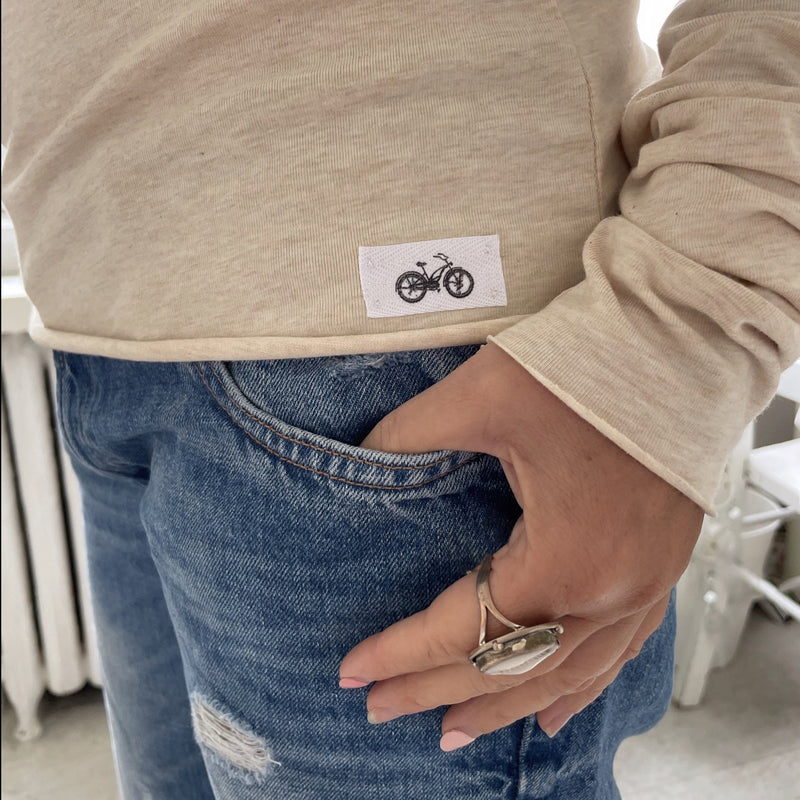 Longsleeve Perfect T ~ extra long sleeves unfinished hem, bicycle label