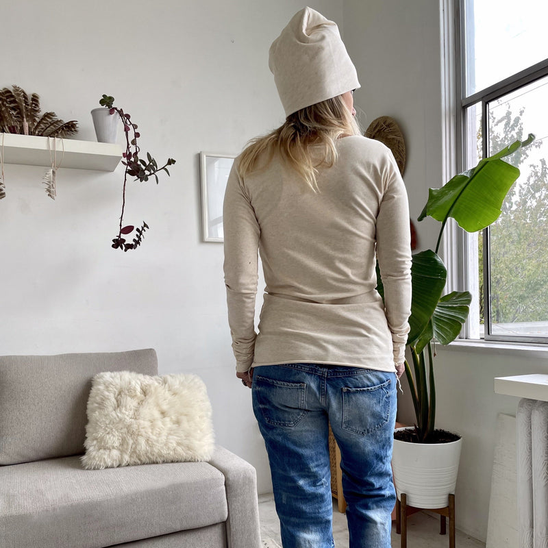 comfy cozy Cotton lycra  longsleeve perfect t back worn with jeans & a matching toque