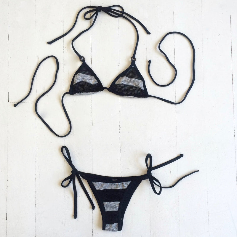 Mesh Tie Bottoms | Black Stripe - Downtown Betty