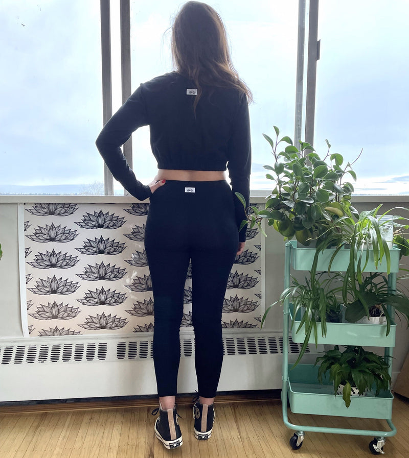 ong sleeve Crop Top + Ankle Grazer cotton Leggings. natural fiber athletics. cozy sets.