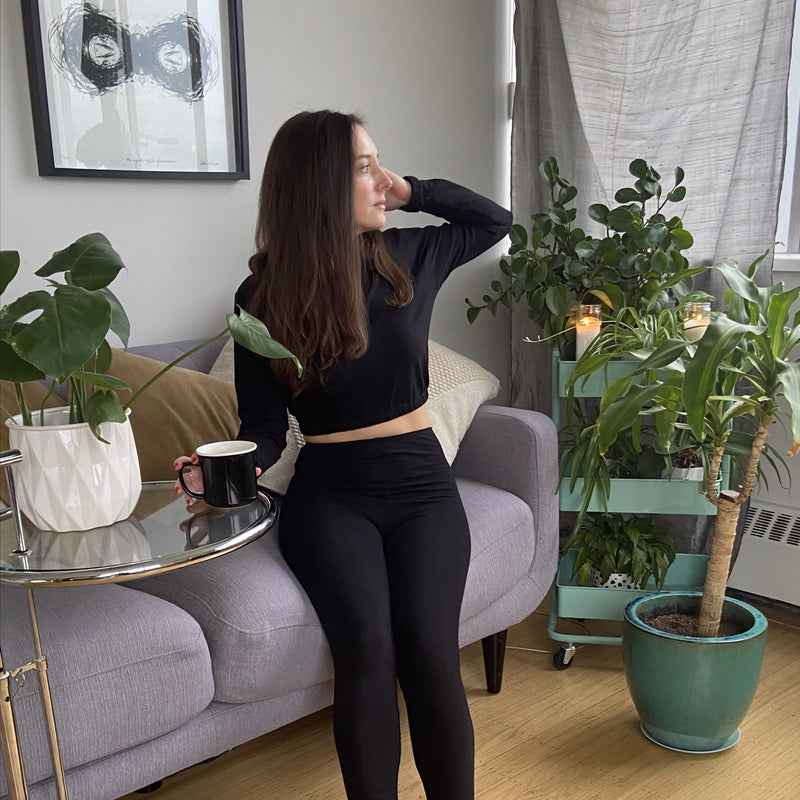 ong sleeve Crop Top + Ankle Grazer cotton Leggings. natural fiber athletics. cozy sets.